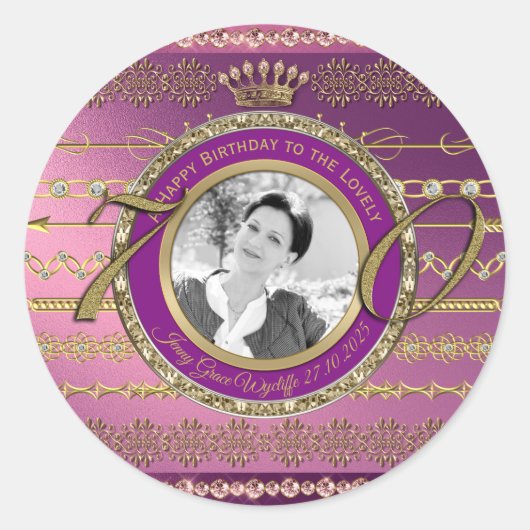 Sticker Rond Photo 70e anniversaire Gold Crown Diamonds Frame (Devant)