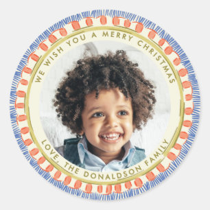 Sticker Rond Photo à l'aquarelle bleu rouge et vert avec une fr