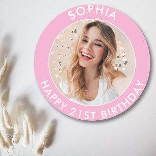 Sticker Rond Photo Anniversaire 21 Ans Fille Mignonne Moderne R