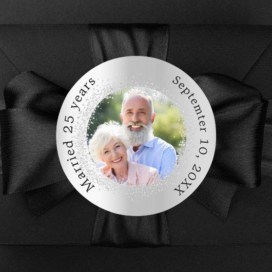 Sticker Rond Photo argent 25e anniversaire de mariage