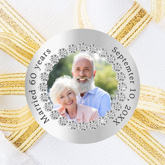 Sticker Rond Photo argent pour les 60 ans de mariage diamant