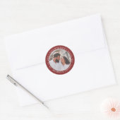 Sticker Rond Photo Argent Rouge Moderne Enregistrer La Date (Enveloppe)