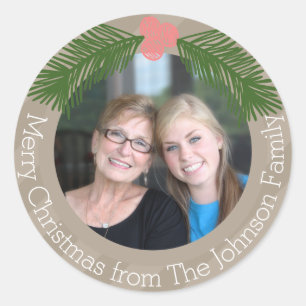 Sticker Rond Photo avec photo Whimsical Holiday Berry Illustrat