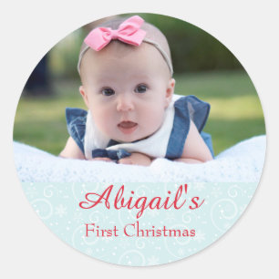 Sticker Rond Photo Baby First Christmas