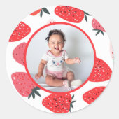 Sticker Rond Photo Berry First Strawberry fête d'anniversaire (Devant)
