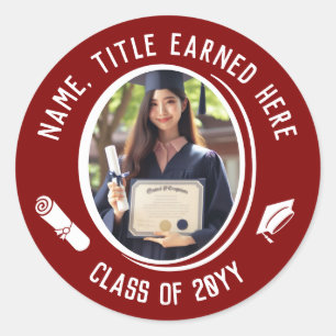 Sticker Rond Photo Chic Maroon Graduation, Casquette, Tassel, D