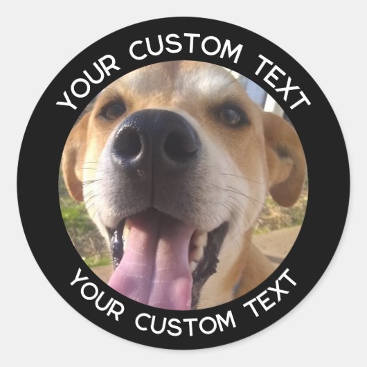 Sticker Rond Photo Chien personnalisé Ajouter votre texte (Devant)