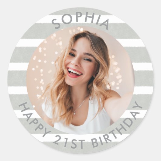 Sticker Rond Photo d'anniversaire de Boho moderne (Devant)