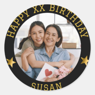 Sticker Rond Photo d'anniversaire et nom d'âge personnalisés Go