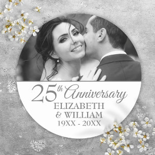 Sticker Rond Photo de 25e anniversaire de mariage élégant