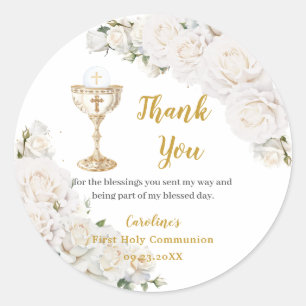 Sticker Rond Photo de calice de première communion florale blan