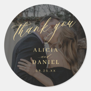 Sticker Rond Photo de calligraphie de remerciement de mariage