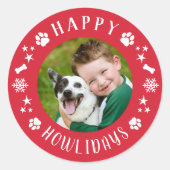 Sticker Rond Photo de chien de compagnie rouge Joyeux Howlidays (Devant)