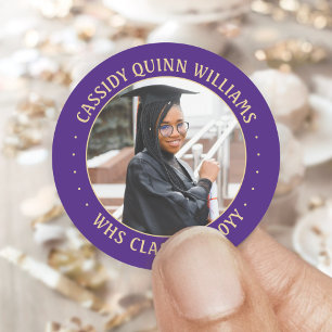 Sticker Rond Photo de classe Année de promotion Violet et Or Re