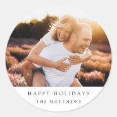 Sticker Rond Photo de couple de Noël minimal simple élégant (Devant)