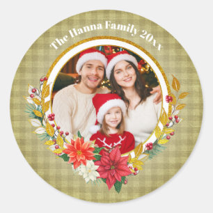 Sticker Rond Photo de famille & Cadeau de Noël joyeux Euphorbe