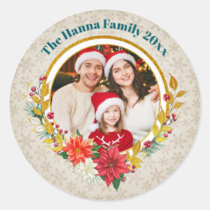 Sticker Rond Photo de famille & Cadeau de Noël joyeux Euphorbe