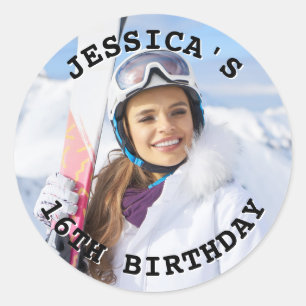 Sticker Rond Photo de famille d'anniversaire en noir et blanc a