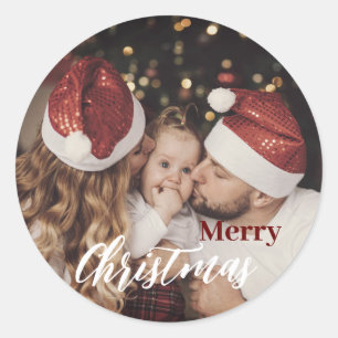 Sticker Rond Photo de famille moderne et branchée de Noël sombr