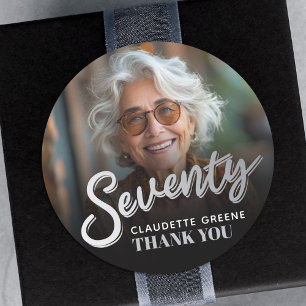 Sticker Rond Photo de fête d'anniversaire 70 ans argent