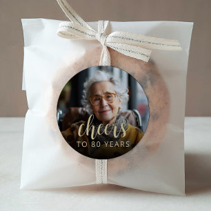 Sticker Rond Photo de fête d'anniversaire 80 ans Tchin-tchin