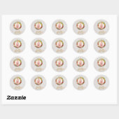 Sticker Rond Photo de fille Baptême en Rose Wreath Script (Feuille)
