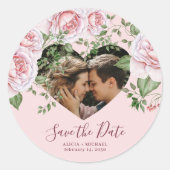 Sticker Rond Photo de forme cardiaque mariage de script moderne (Devant)