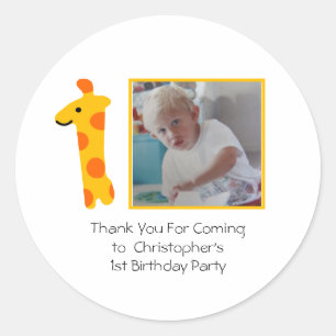 Sticker Rond Photo de girafe orange et jaune pour 1er anniversa