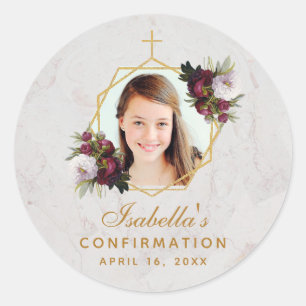 Sticker Rond Photo de la demoiselle d'honneur Gold Burgundy Peo