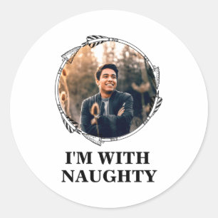 Sticker Rond Photo de Noël drôle de couple assorti naughty nice