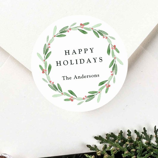 Sticker Rond Photo de Noël Holly Berry