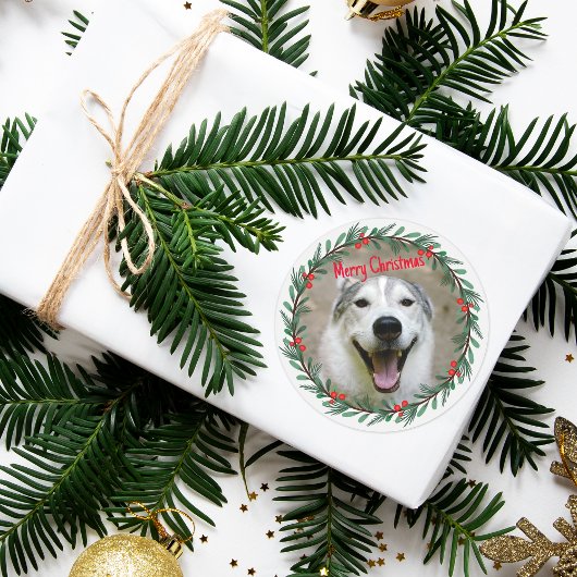 Sticker Rond Photo de Noël Holly Wreath