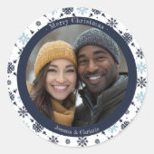 Sticker Rond Photo de Noël simple Blue and White Snowflake (Devant)