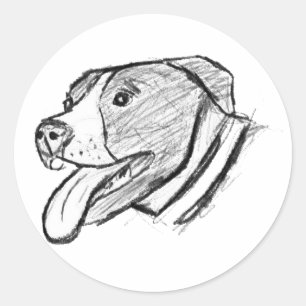 Sticker Rond photo de pitbull dessiné à la main amateur de chie