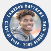 Sticker Rond Photo de remise de diplôme d'étudiant moderne bleu (Devant)