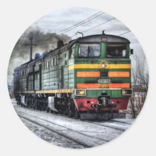 Sticker Rond Photo de vieux train à locomotive à vapeur