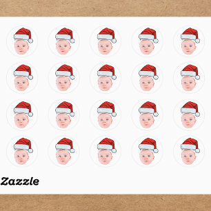 Sticker Rond Photo de visage de bébé personnalisé Noël du Père