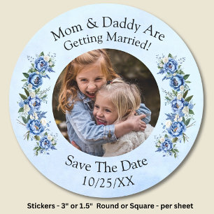 Sticker Rond Photo de vos enfants Maman Papa se marient Bleu Pi