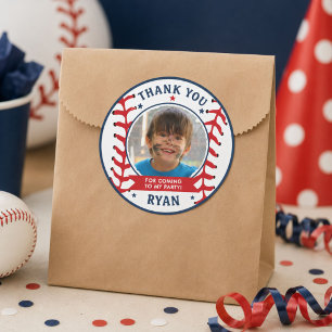 Sticker Rond Photo d'enfants de baseball Merci pour la fête d'a