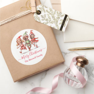 Sticker Rond photo des elfes de Noël