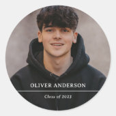 Sticker Rond Photo d'études supérieures et texte simple (Devant)