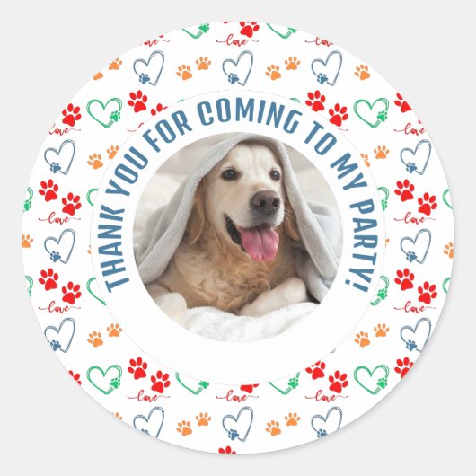 Sticker Rond Photo Dog Birthday Merci Party (Devant)