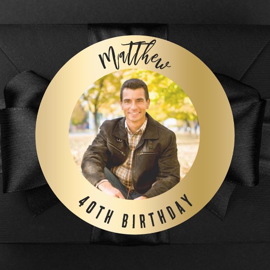 Sticker Rond Photo d'or d'anniversaire