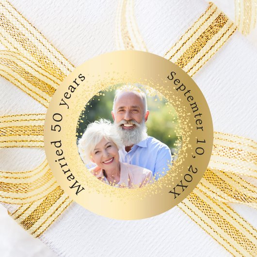 Sticker Rond Photo doré 50e anniversaire de mariage