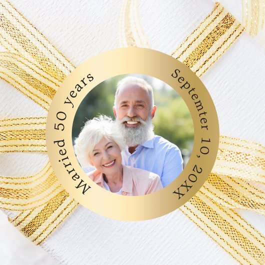 Sticker Rond Photo doré 50e anniversaire de mariage