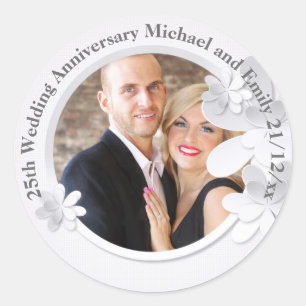 Sticker Rond PHOTO DU 25e ANNIVERSAIRE Mariage Argent