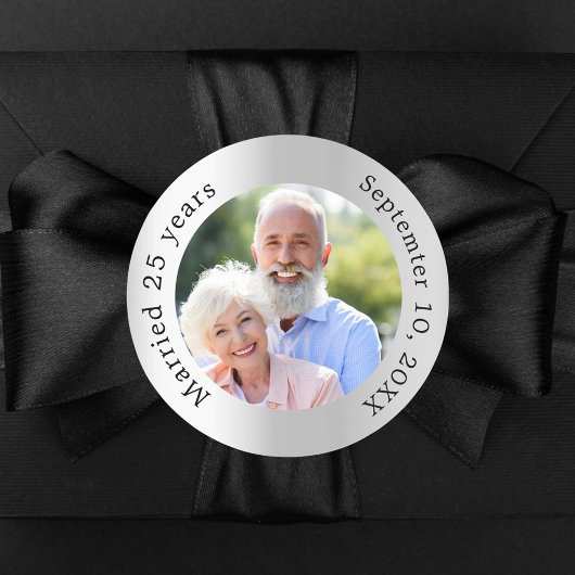 Sticker Rond Photo en argent 25e anniversaire du mariage