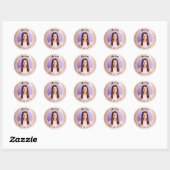 Sticker Rond Photo en or rose Quinceanera (Feuille)