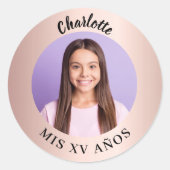 Sticker Rond Photo en or rose Quinceanera (Devant)