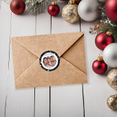 Sticker Rond Photo Feuilles de Noël Moderne Bleu Et Or